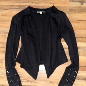 Charlotte Russe Black Blazer with Lace-Up Sleeves